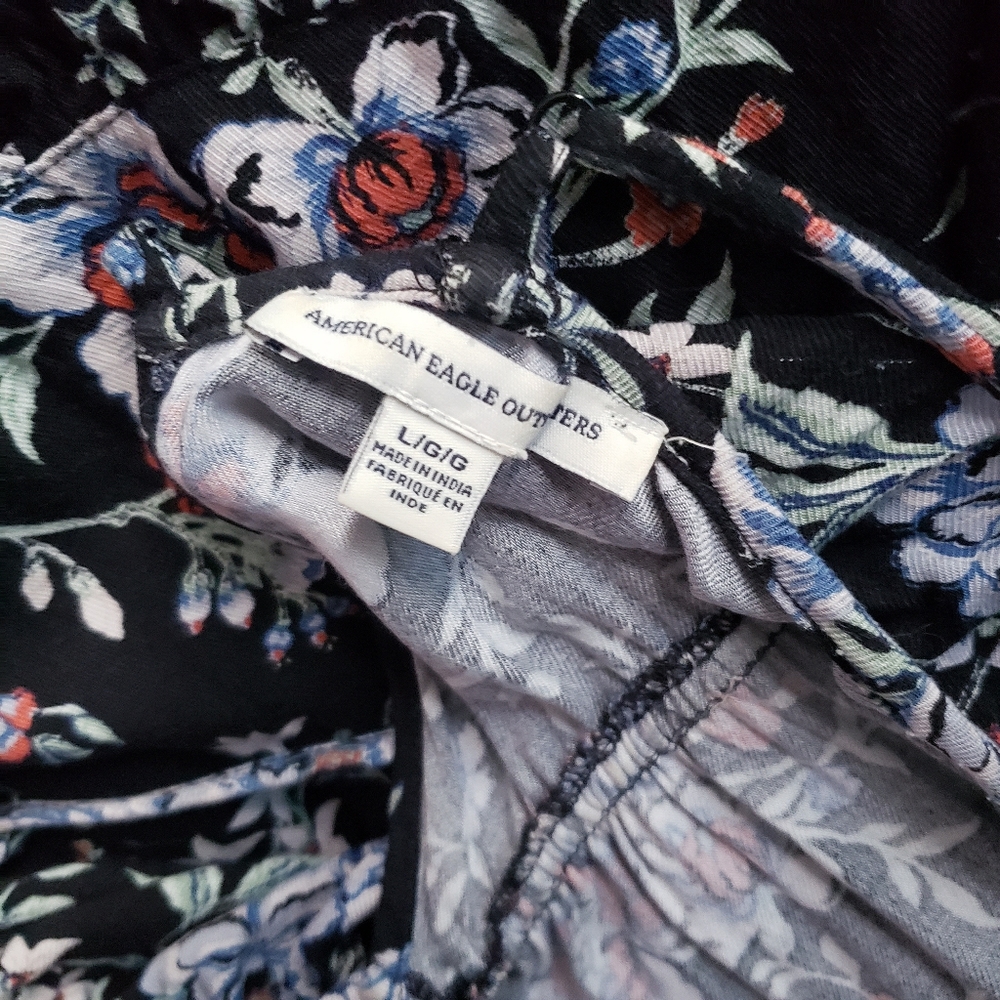 AE American Eagle Floral strappy cross bag swing dress printed viscose large - Picture 4 of 13